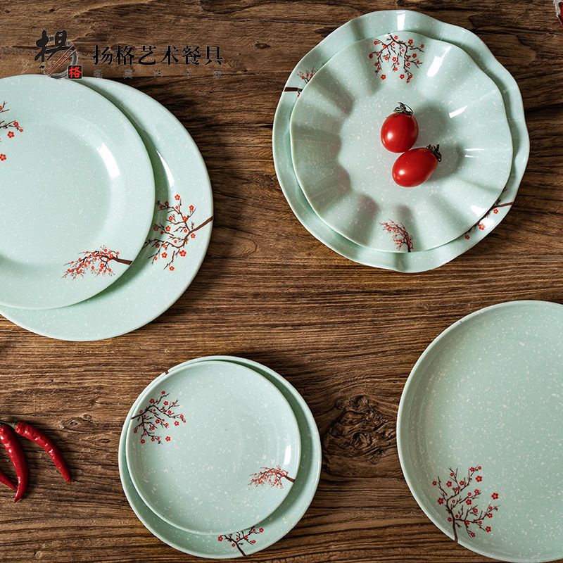 set peralatan makan melamin estetik piring sendok mangkok motif sakura