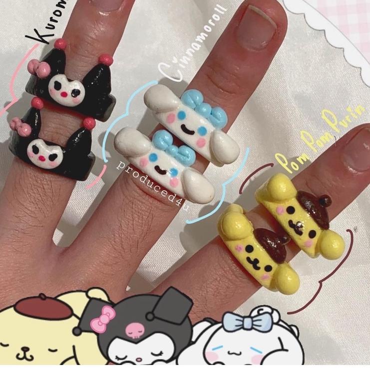 SANRIO CLAY RINGS (v1) / CINNAMOROLL CLAY RINGS / POM-POM PURIN CLAY RINGS / KUROMI CLAY RINGS / aes