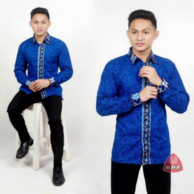 Kemeja Batik Pria Murah Motif Mega Mendung Biru