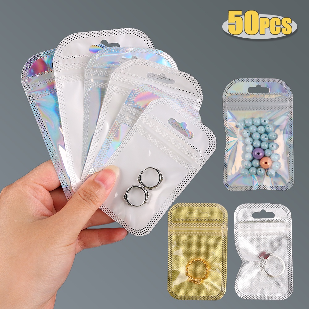 50pcs / Pak Tas Pouch Plastik Transparan Multifungsi Portable Holder Perhiasan