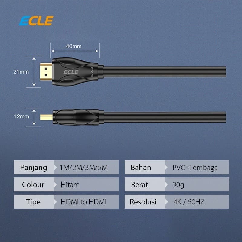 ECLE Kabel HDMI 4K High Speed Quality HD Male to Male 1 Meter