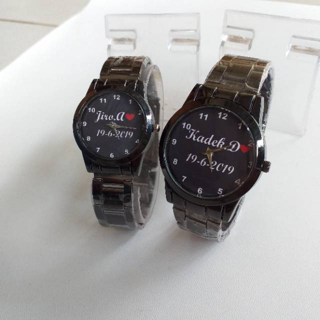 Jam Tangan Custom Rantai Hitam Kaca Datar Elegan