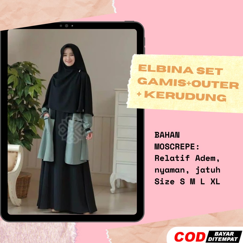  Baju  Gamis  Set Syari Remaja  Terbaru 3in1 Gamis  Outer 