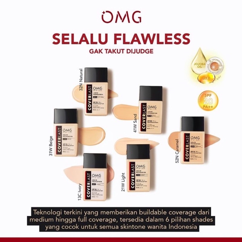 OMG Oh My Glam Coverlast Liquid Foundation High Coverage 6Shades SPF20 PA++++