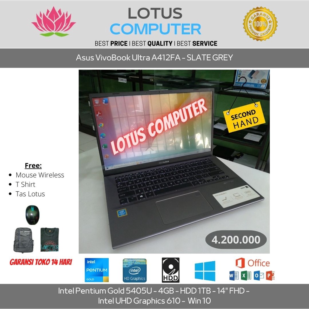ASUS VivoBook Ultra A412FA/Pentium Gold 5405U/4GB/1TB/Intel HD/14"FHD/Win 10/Grey