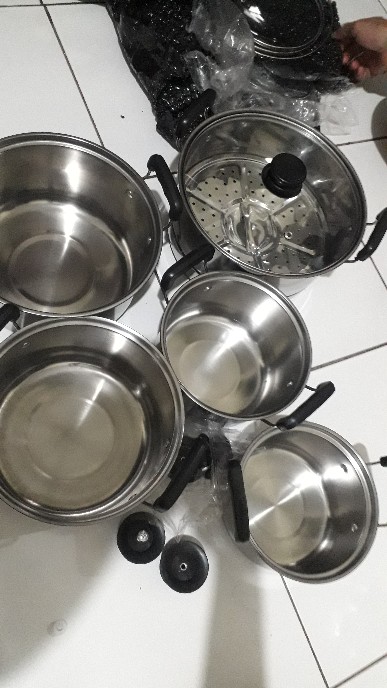 Panci Set5 Pcs Tutup Kaca Panci Set Stainless Steel Panci Beranak Ada Kukusan Murah Pabrikwps
