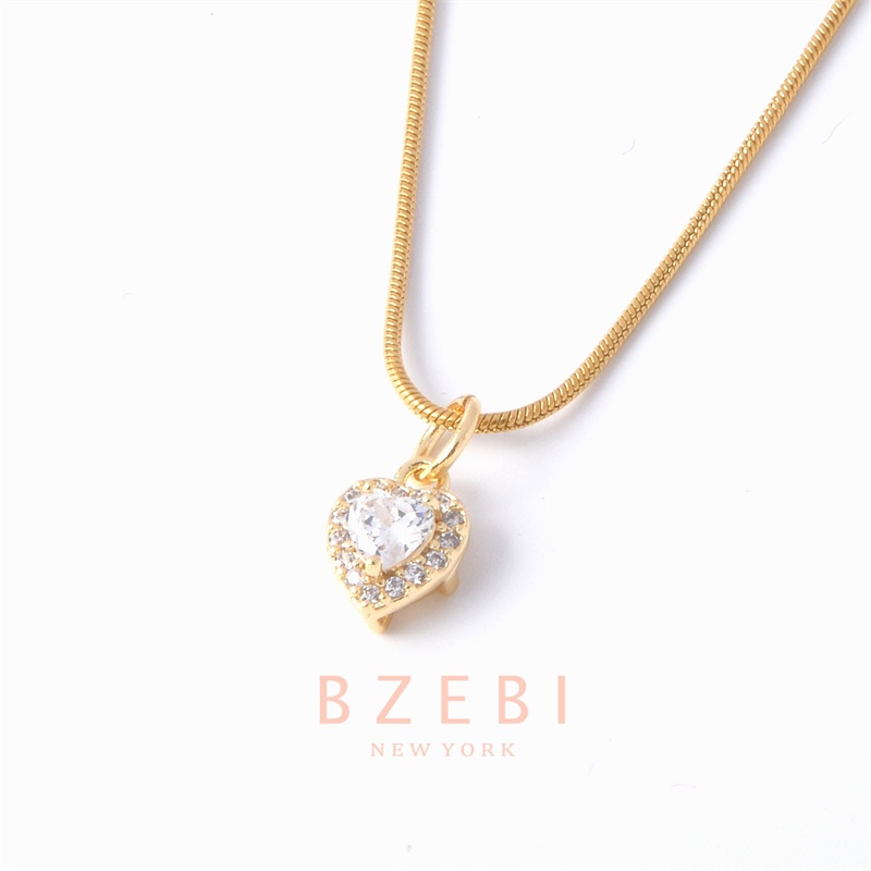 Bzebi Kalung Rantai Emas 18k Dengan Liontin Hati Aksen Berlian Imitasi 916 Hypoallergenic 146n