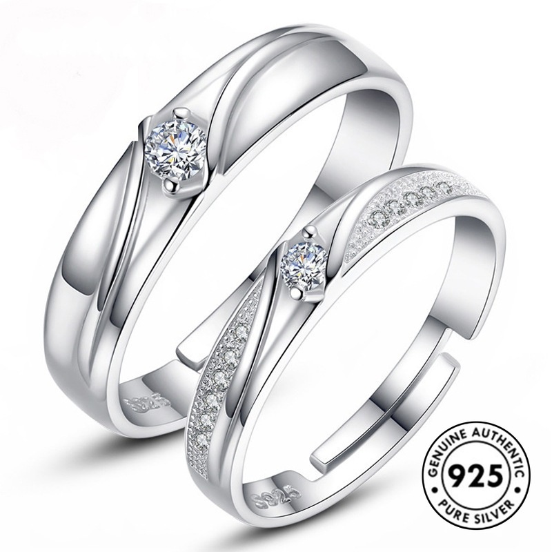 Cincin Pasangan Bahan S925 Silver Plated Aksen Berlian