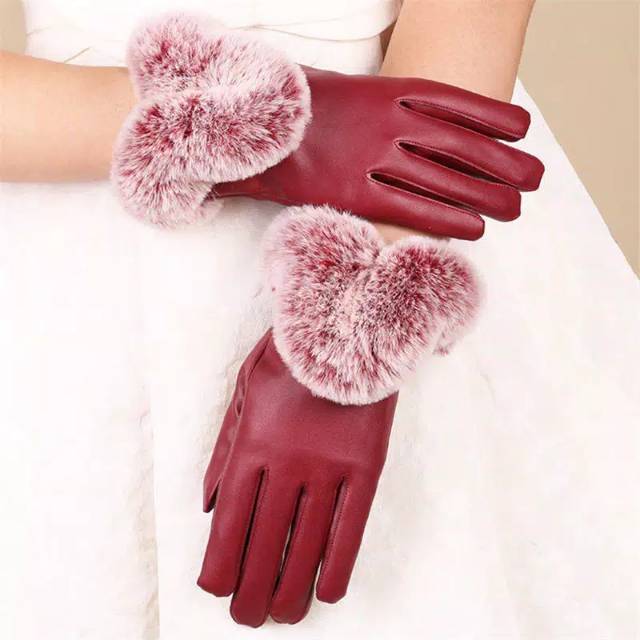 Woman Winter PU Leather Touchscreen Gloves Sarung Tangan Wanita Musim Dingin Gugur Layar Sentuh