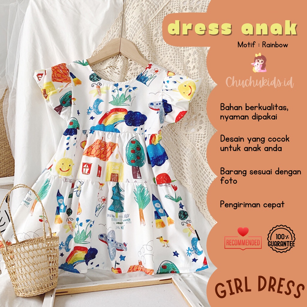 DRESS Anak Perempuan DRESS RAINBOW Dres bayi motif korea Baju anak perempuan  Dress Anak Cewek Import