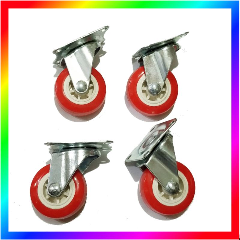 RODA CASTER GEPENG NYLON MERAH 2 INCI ISI 4 PCS SET
