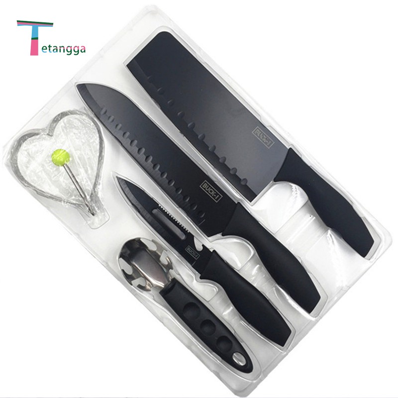 Set Pisau Dapur isi 5pcs Hitam  Pisau Set 5 pcs Black Black Kitchen Knife Set 5 Pieces High-quality