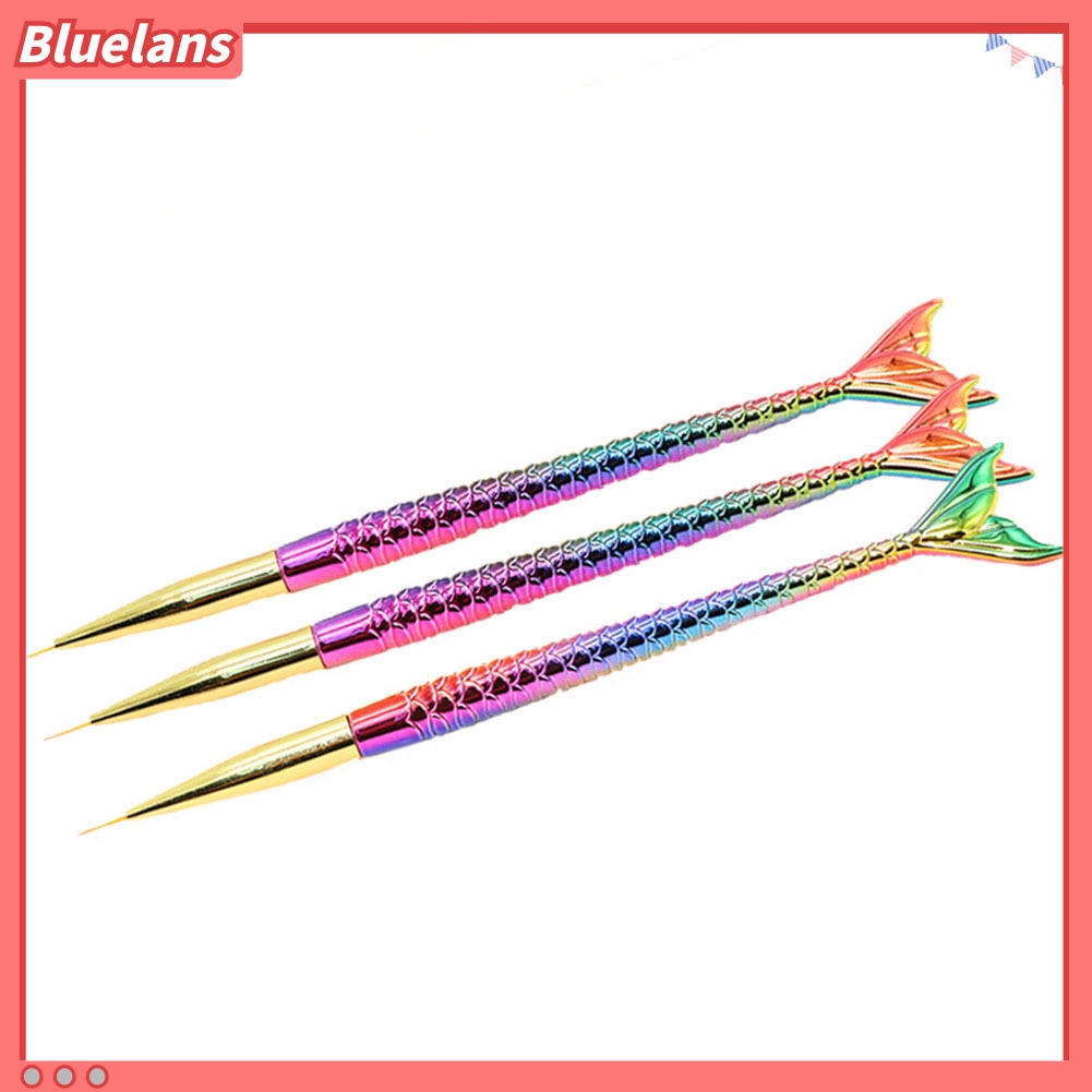 Bluelans 3Pcs Kuas Nail Art Gagang Ekor Duyung Warna Gradasi