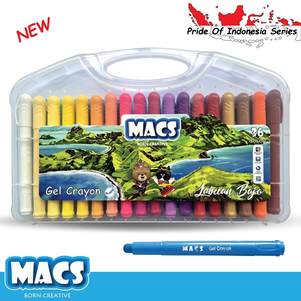 Krayon MACS Gel Crayon 36 Color/Warna Aman Mudah dibersihkan Washable