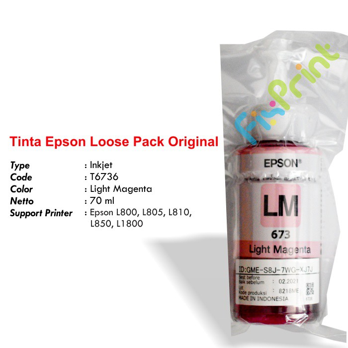 Tinta Original Epson 673 T6731 T6732 T6733 T6734 T6735 T6736 Refill Printer L800 L805 L850 L1800 Ori