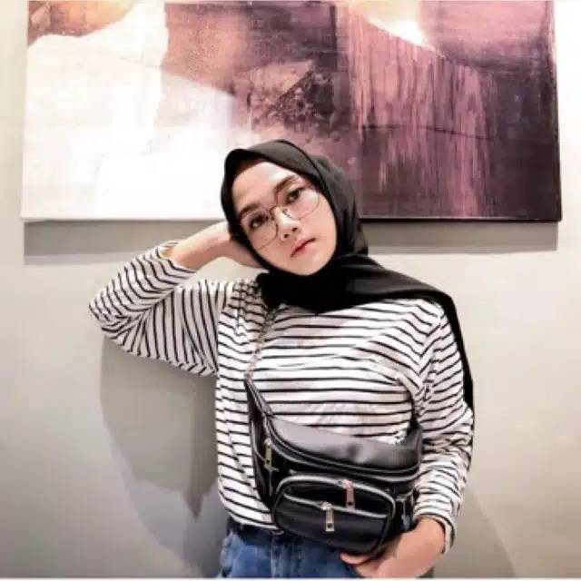 IZANY Dina Top stevi top atasan salur white all size blouse lengan panjang