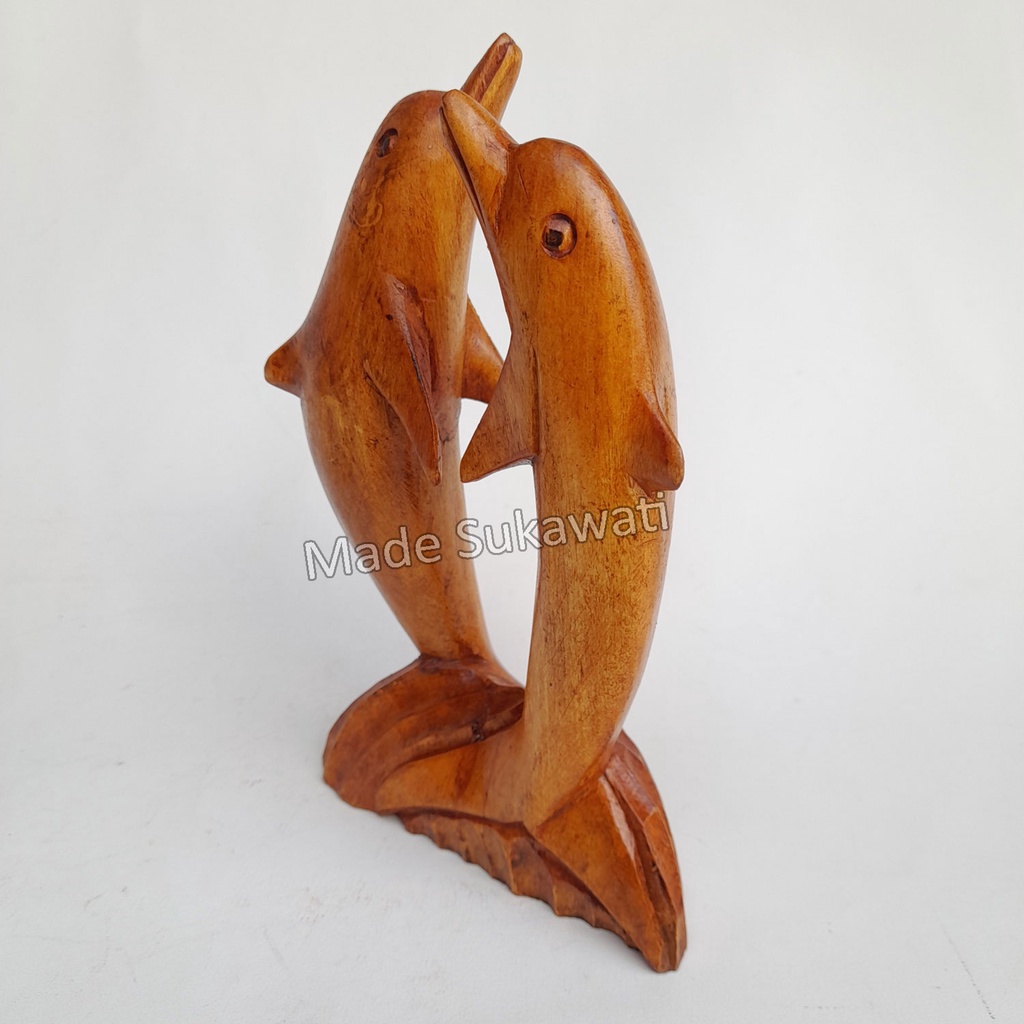 Patung Dolphin kembar Lumba lumba kayu kerajinan handmade Bali