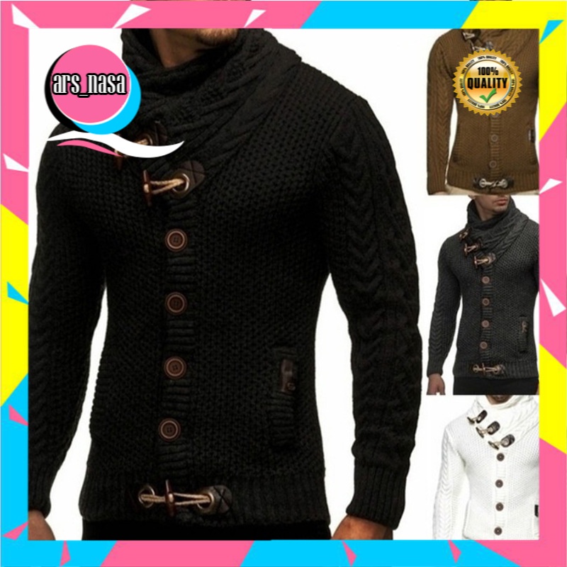 Sweater Pria Import  Sweater 2021    Merajut Mantel Turtleneck Tombol Plus Ukuran    Pria Sweater