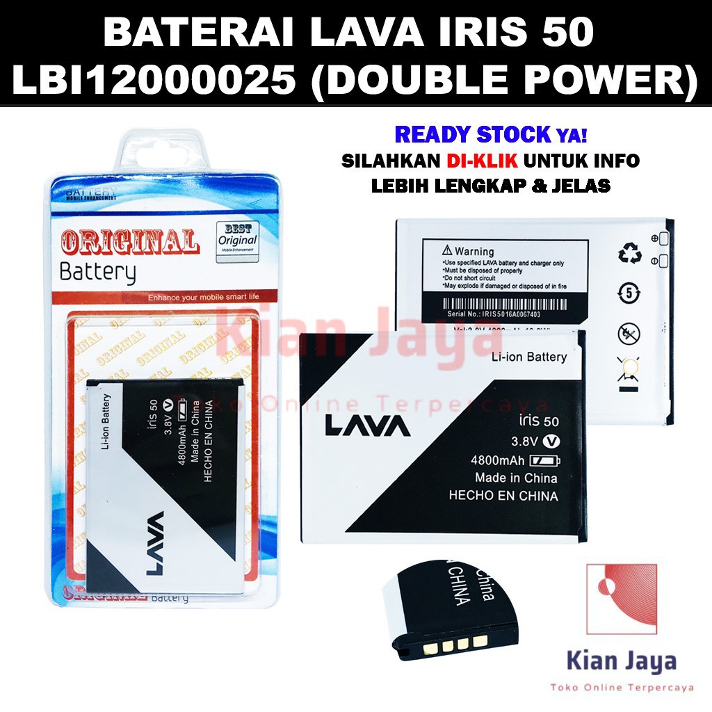 Baterai Hp Lava Iris 50 LBI12000025 Original Double Power Battery Batre Batrai