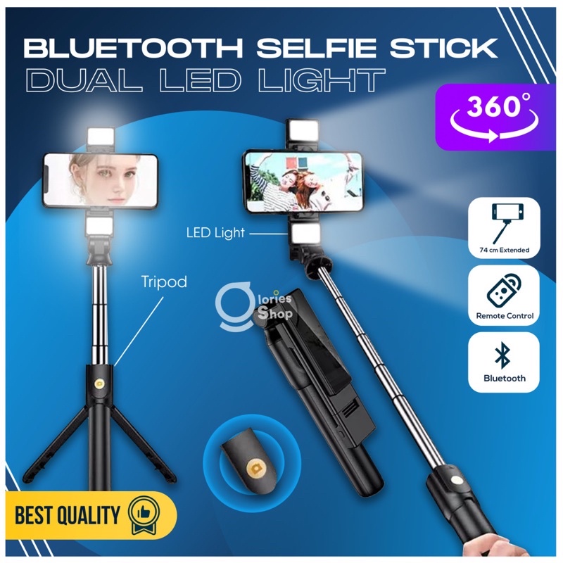 ❤Freedom❤ Tongsis tripod Selfie Bluetooth Button Terdapat LED Flash Fill Light Multifungsi 4in1- K30