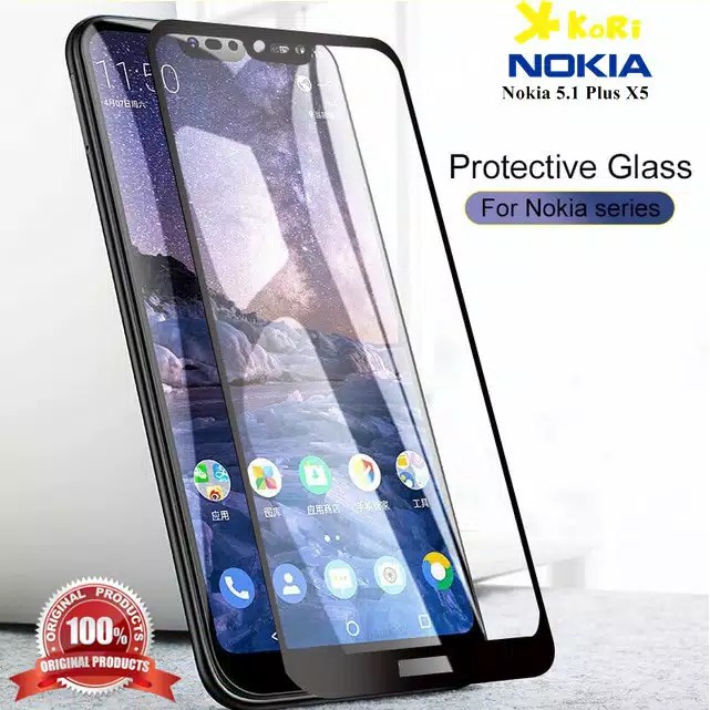 Tempered Glass Warna NOKIA 5.1 PLUS Anti Gores Kaca Full Layar Premium Quality
