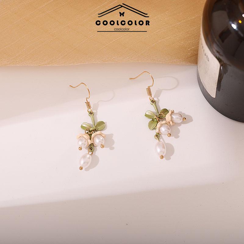 COD❤️1sepasang/ 2Pcs Anting Korea Wanita Stud Desain Anggrek Aksen Mutiara Untuk Anak Perempuan Perhiasan Hadiah Fashion Aksesoris Murah Terbaru Hadiah Ulang