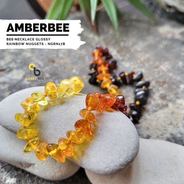 Kalung Amber Anak Premium Glossy Rainbow Nugget By Amber Bee NGRN17B