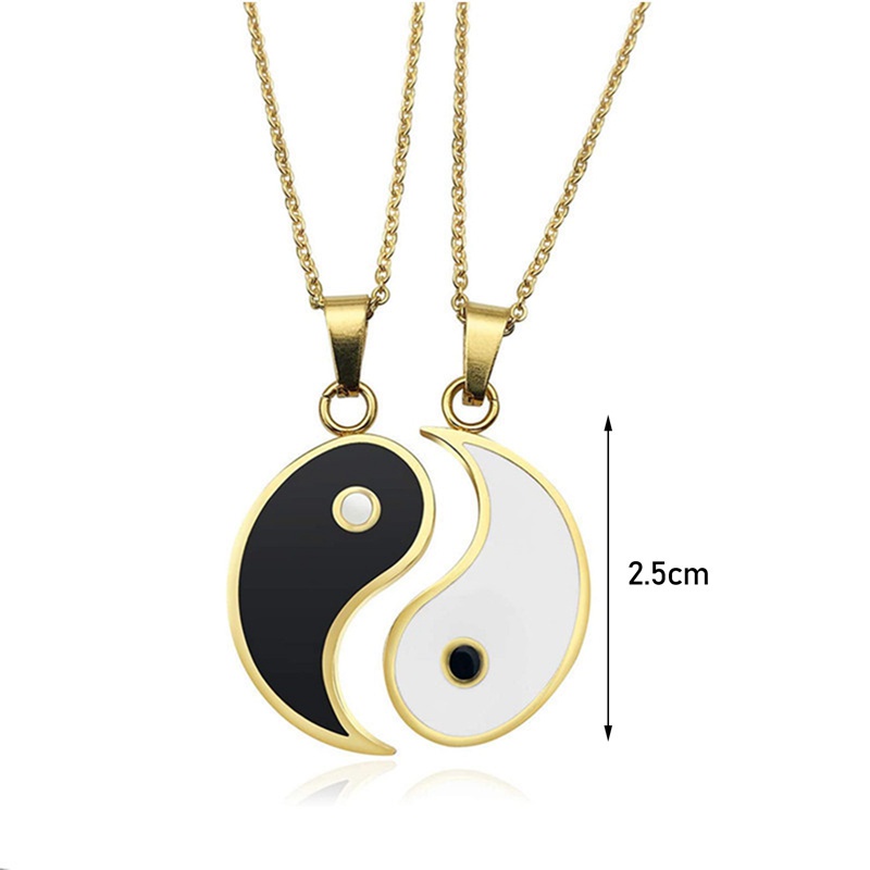 Fancyqube 2pcs Kalung Rantai Klavikula Desain Yin Yang Drop Untuk Pasangan