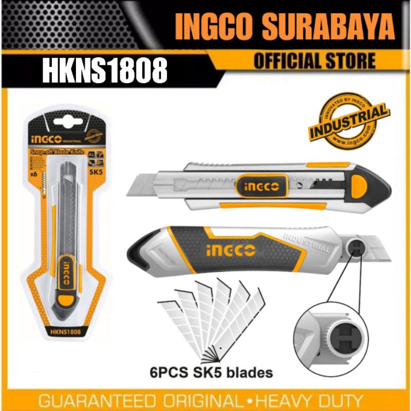 

INGCO HKNS1808 PISAU CUTTER BASIC SNAP OF BLADE KNIFE SLIM 6 BLADE
