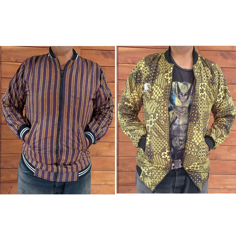 Jaket Bomber Bolak balik kombinasi lurik dan batik