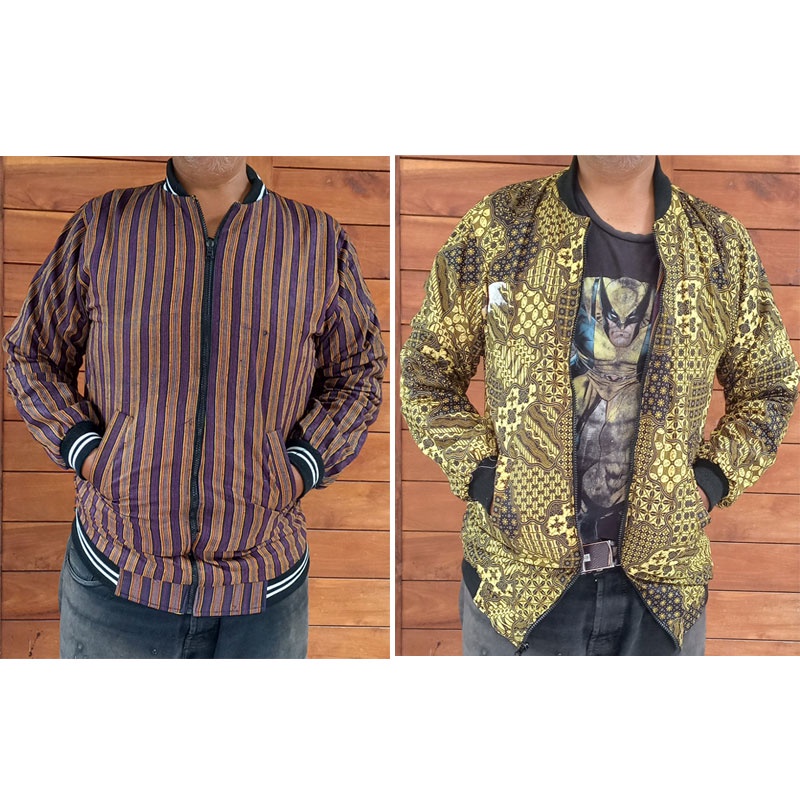 Jaket Bomber Bolak balik kombinasi lurik dan batik