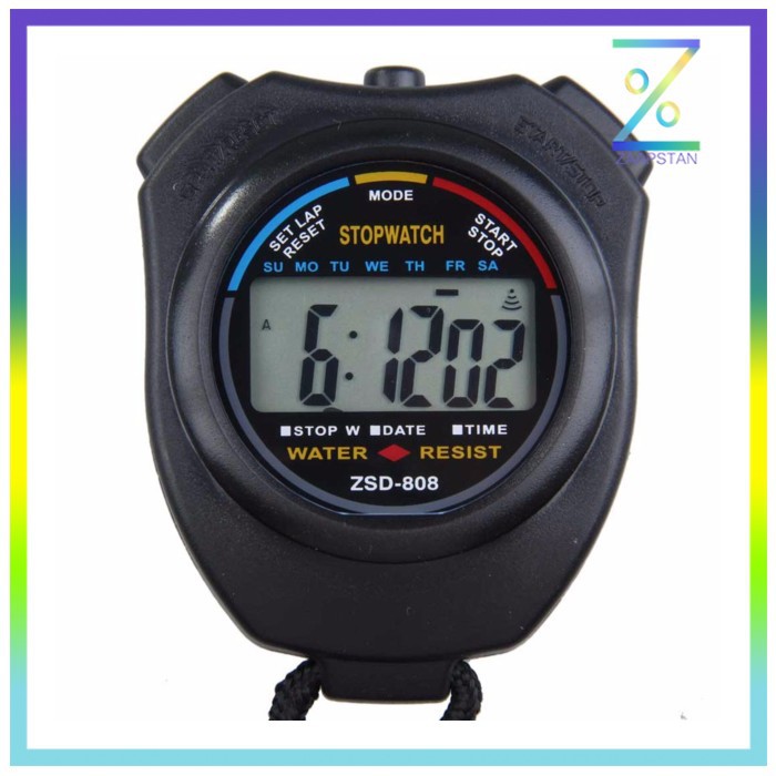 Stopwatch Profesional LCD dengan Strap - ZSD-808 - Black