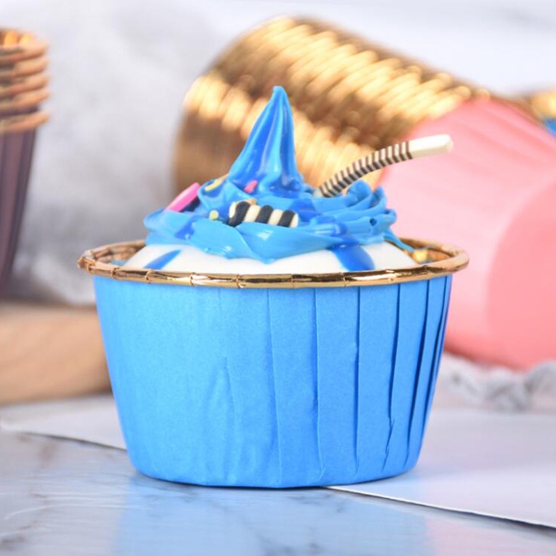 50 Pcs Kertas Pembungkus Cupcake Bahan Aluminum Foil Warna Emas Ukuran 5039