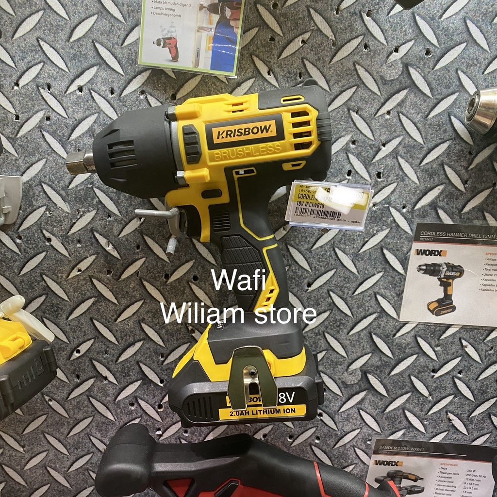 Krisbow Mesin Bor Impact Wrench Cordless pembuka baut Kunci Shock 18 V