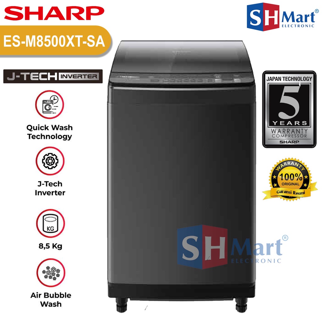 MESIN CUCI SHARP 1 TABUNG KAPASITAS 8,5 KG INVERTER ESM-8500 / ESM-8500XT MEGAMOUTH SERIES GARANSI RESMI 2.0