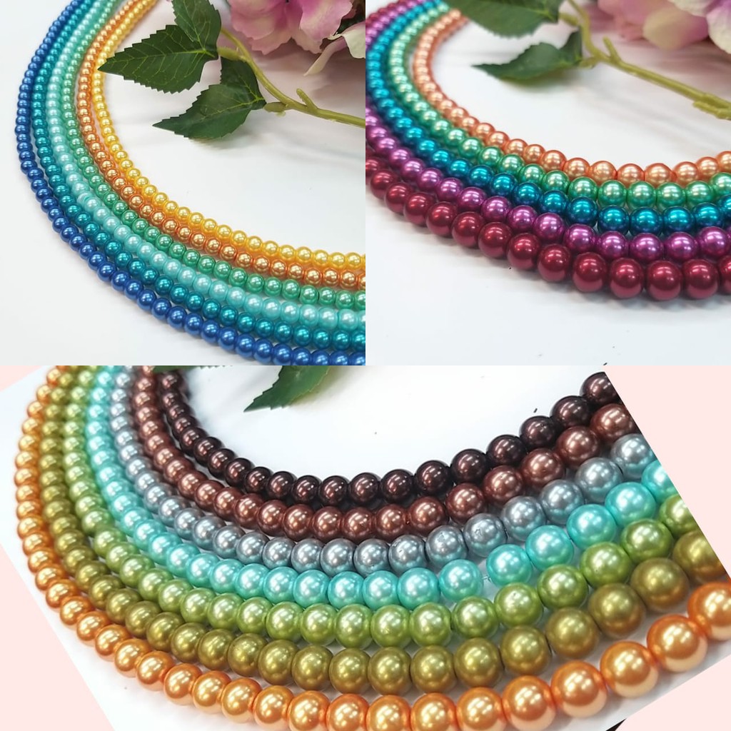 1 RENTENG - (6MM - 10 MM) MUTIARA RENTENG WARNA | MUTIARA UNTAI BAHAN KILAP