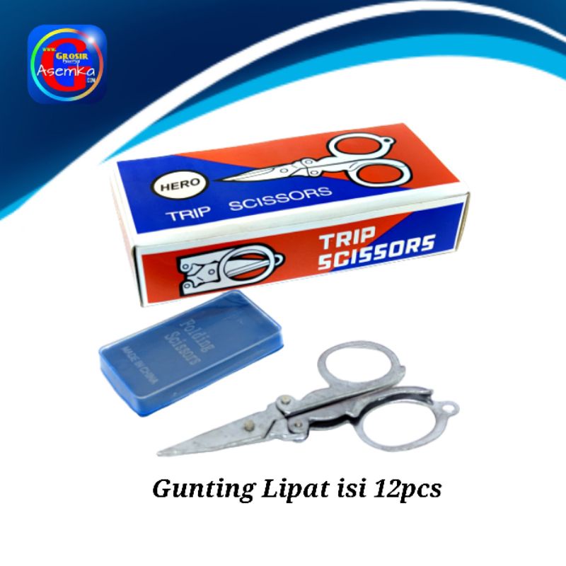 GPA Gunting Lipat Mini | 12pcs | Gunting Besi | Hero Trip Scissors | Grosir