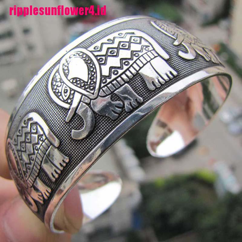 Gelang Bangle Cuff Totem Tibet Warna silver Untuk Wanita