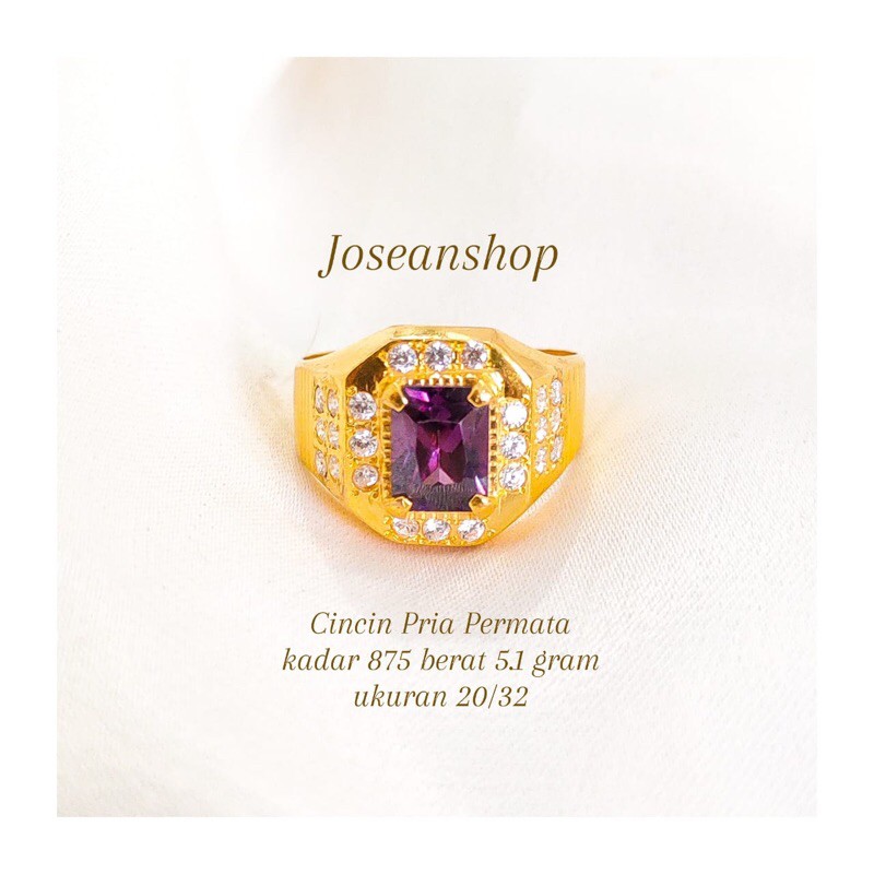 Cincin pria permata ungu elegant emas asli