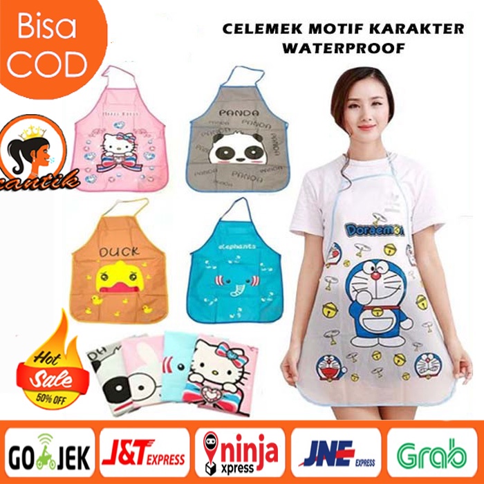 Celemek Apron Karakter Waterproof Anti Air Masak Dapur Anti Minyak Air Motif Hewan Lucu Cuci Piring