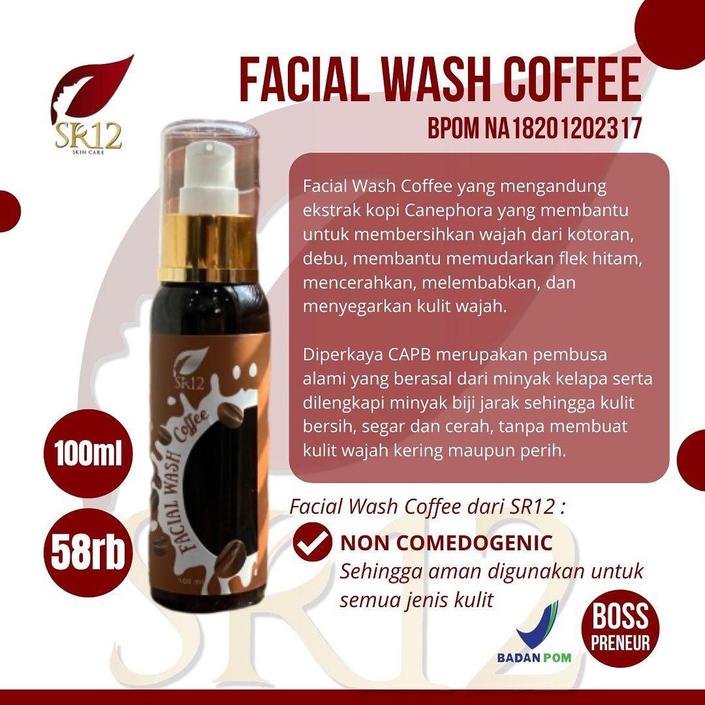 Facial Wash Cleansing Oil Penghilang Bekas Jerawat Facial Wash Coffee SR12 Sabun Muka Glowing Flek Hitam Wajah Kusam Herbal Bpom