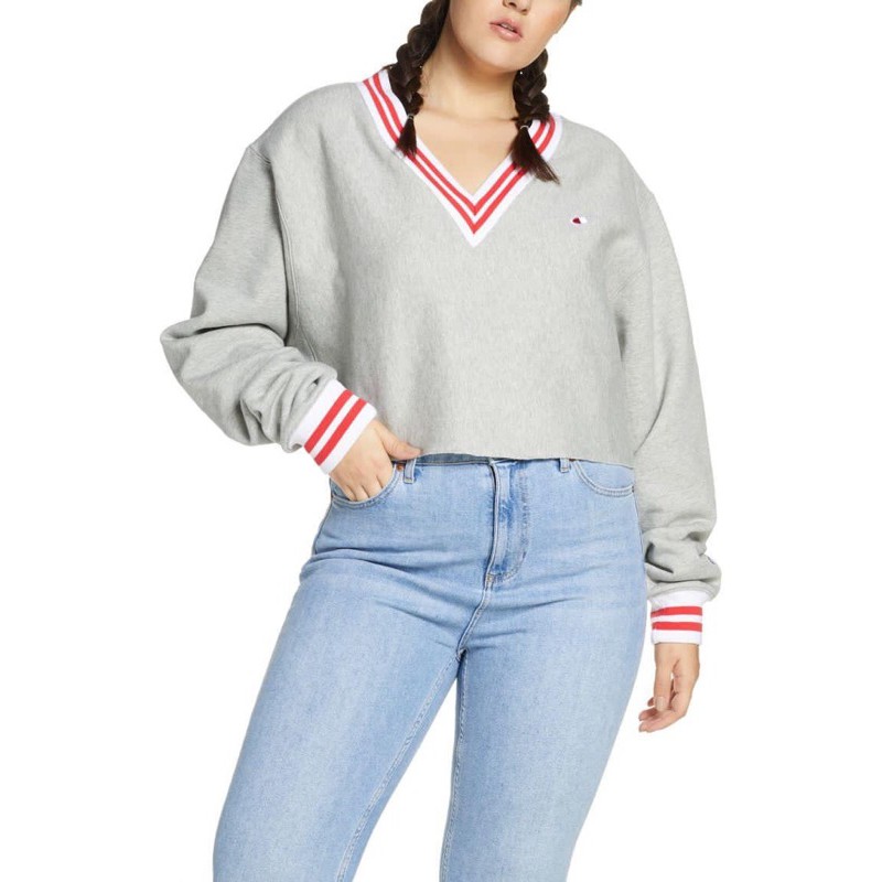 CHAMPION UO exclusive oversized V- neck cropped sweatshirt - Oxford grey