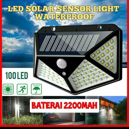 Lampu Dinding Taman Tenaga Surya Matahari -100 LED Solar Panel Dinding Sensor Gerak 100 Led