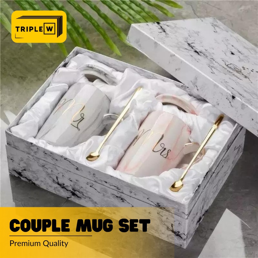Triple W Couple Mug Set Mr Mrs Marble Gift Box Gelas Cangkir Marbel Hadiah Kado Premium