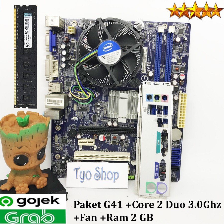 Paket Mainboard LGA 775 G41 procesor c2d E8400 Fan ram 2Gb ddr 3