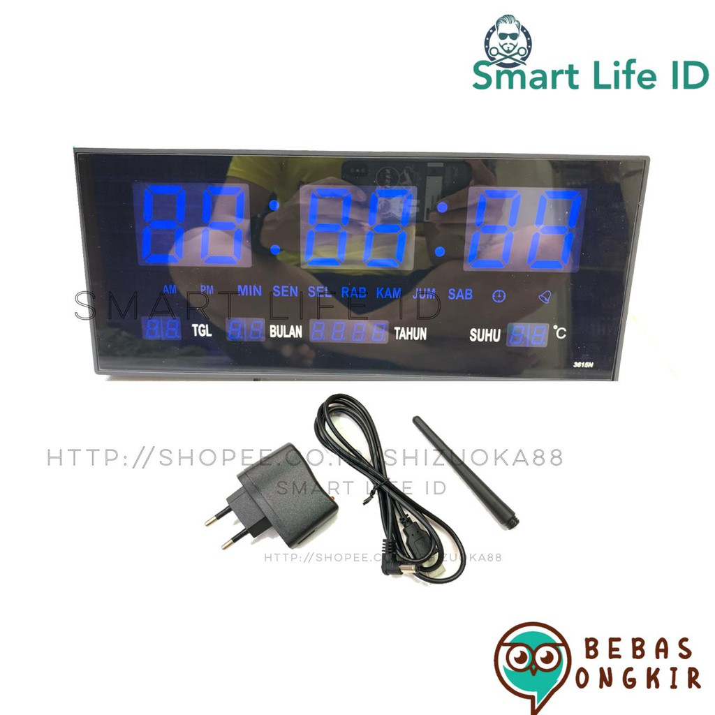 Jam Dinding LED Digital Alarm Clock Jam Meja Dekorasi Hiasan Dinding Rumah XY 3615 Biru