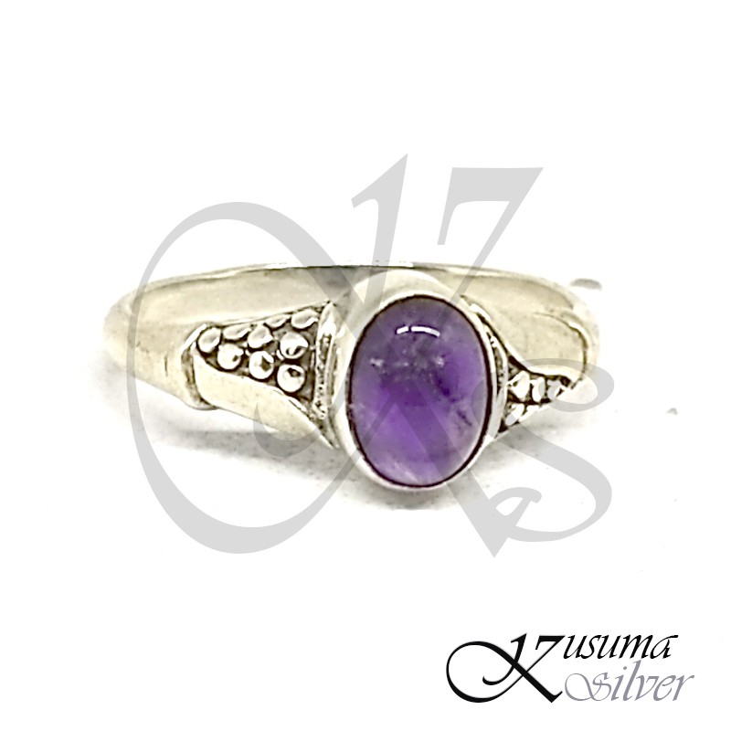 Cincin Ring Perak Silver Bali Midi Batu Ungu Oval Ukir Jagung Asli 925 Pria Laki Wanita Keren Elegan