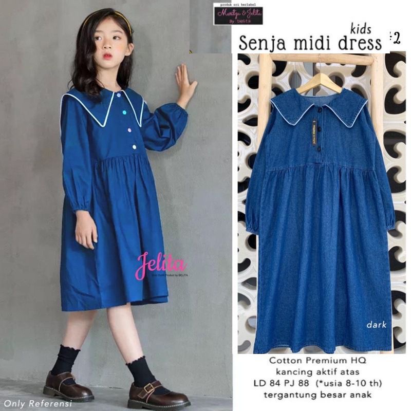 Senja Midi Dress Kids 8-10 Tahun - Midi Dress Anak Perempuan Katun Rayon Polos
