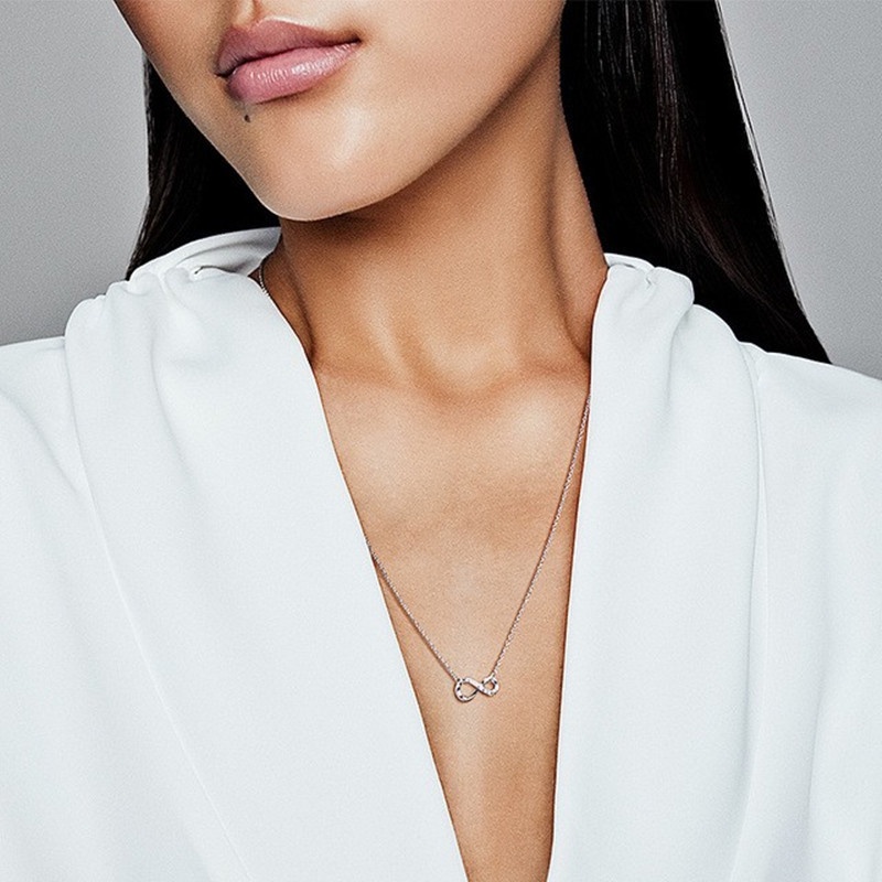 Pandora Kalung 925 Silver Micro-Set Diamond Infinity Love Pendant Untuk Wanita