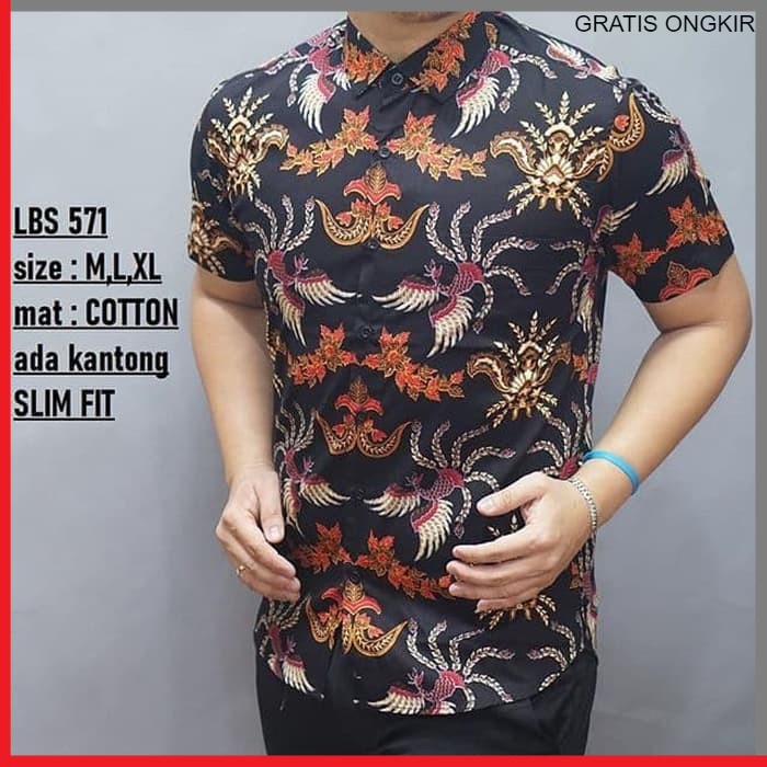 KEMEJA PRIA BATIK LENGAN PENDEK HEM BAHAN KATUN HALUS 40S LBS 571 BAJU MODERN MEWAH SLIMFIT SLIM FIT BY PENDEK JAKARTA PLATINUM